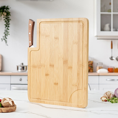 Boucher en bambou organique Block Cutting Board d'extra large avec le support et la cannelure de couteau