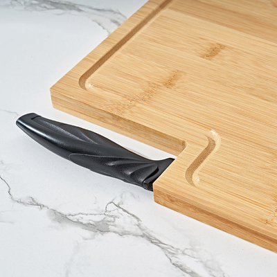 Boucher en bambou organique Block Cutting Board d'extra large avec le support et la cannelure de couteau
