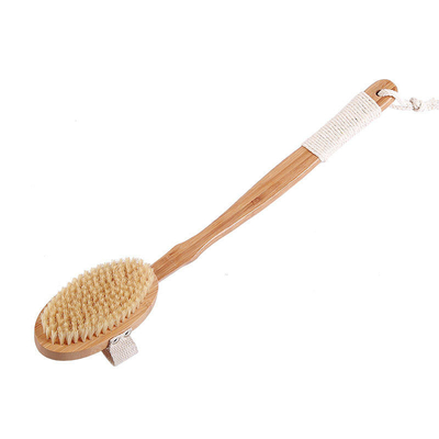 Brosse de douche de bain en bambou sisal naturel avec manche long en bois