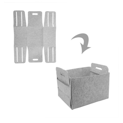 Des paniers de rangement personnalisés et modernes sont installés dans des contenants en feutre de polyester à 100% pour organiser les articles ménagers.
